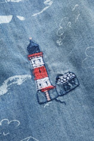 Denim Lighthouse Embroidered Denim Dress (3mths-6yrs)